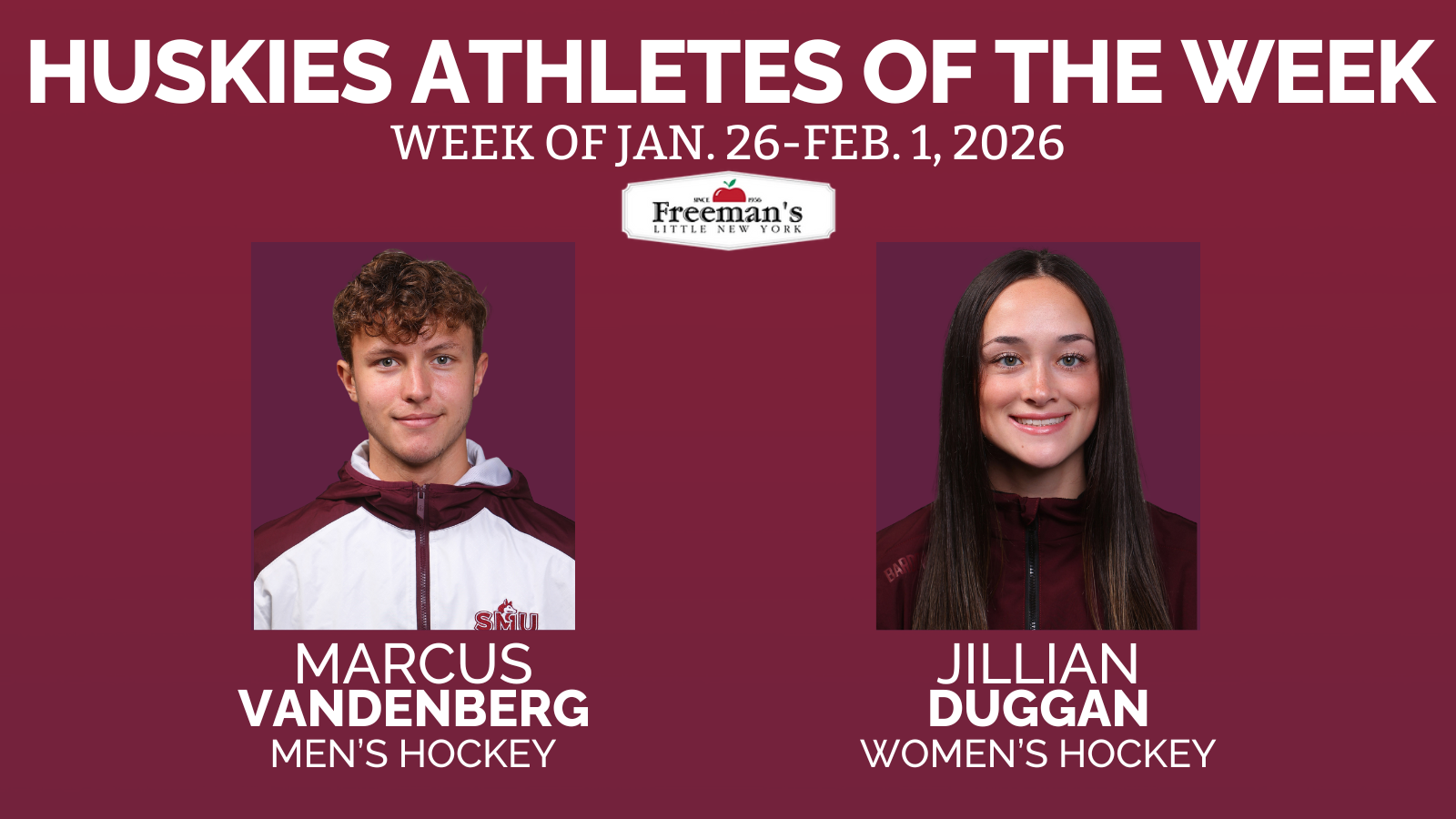 Vandenberg & Duggan named Huskies Athletes of the Week: Jan. 26-Feb. 1, 2026