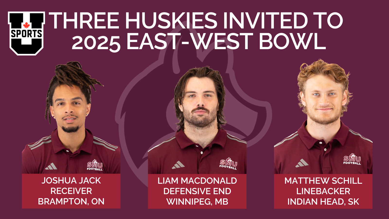 Three Huskies selected to participate in 2025 U SPORTS East-West Bowl