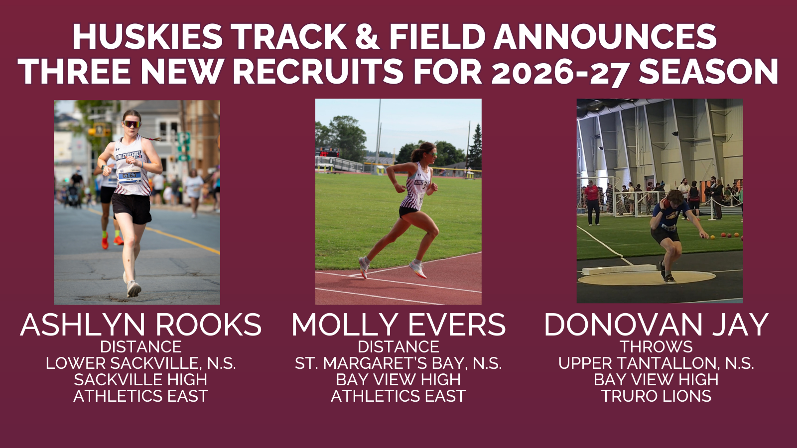 Huskies Track &amp; Field announce commitment of Molly Evers, Donovan Jay and Ashlyn Rooks to 2026-27 lineup