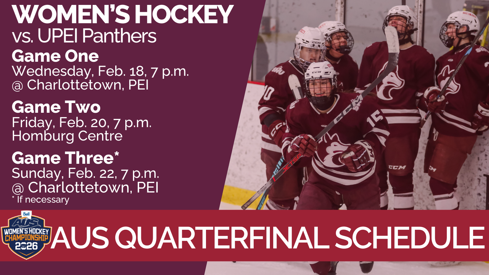 Schedule update: Huskies to take on Panthers in AUS Women's Hockey Quarterfinal