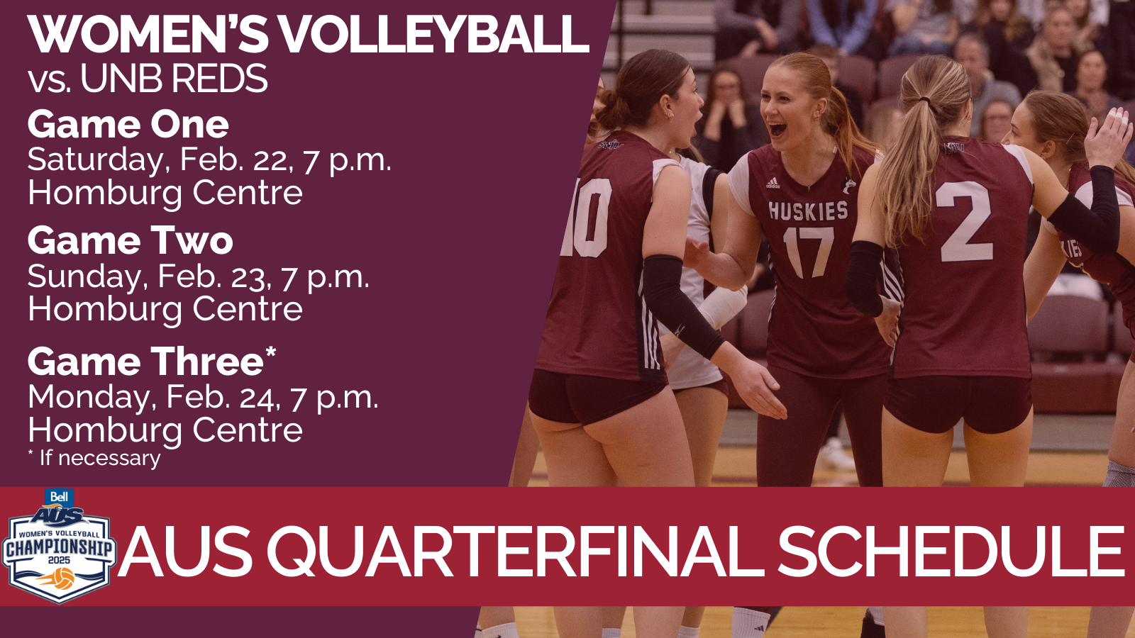 Schedule update: Huskies to host REDS in AUS Women's Volleyball Semifinal