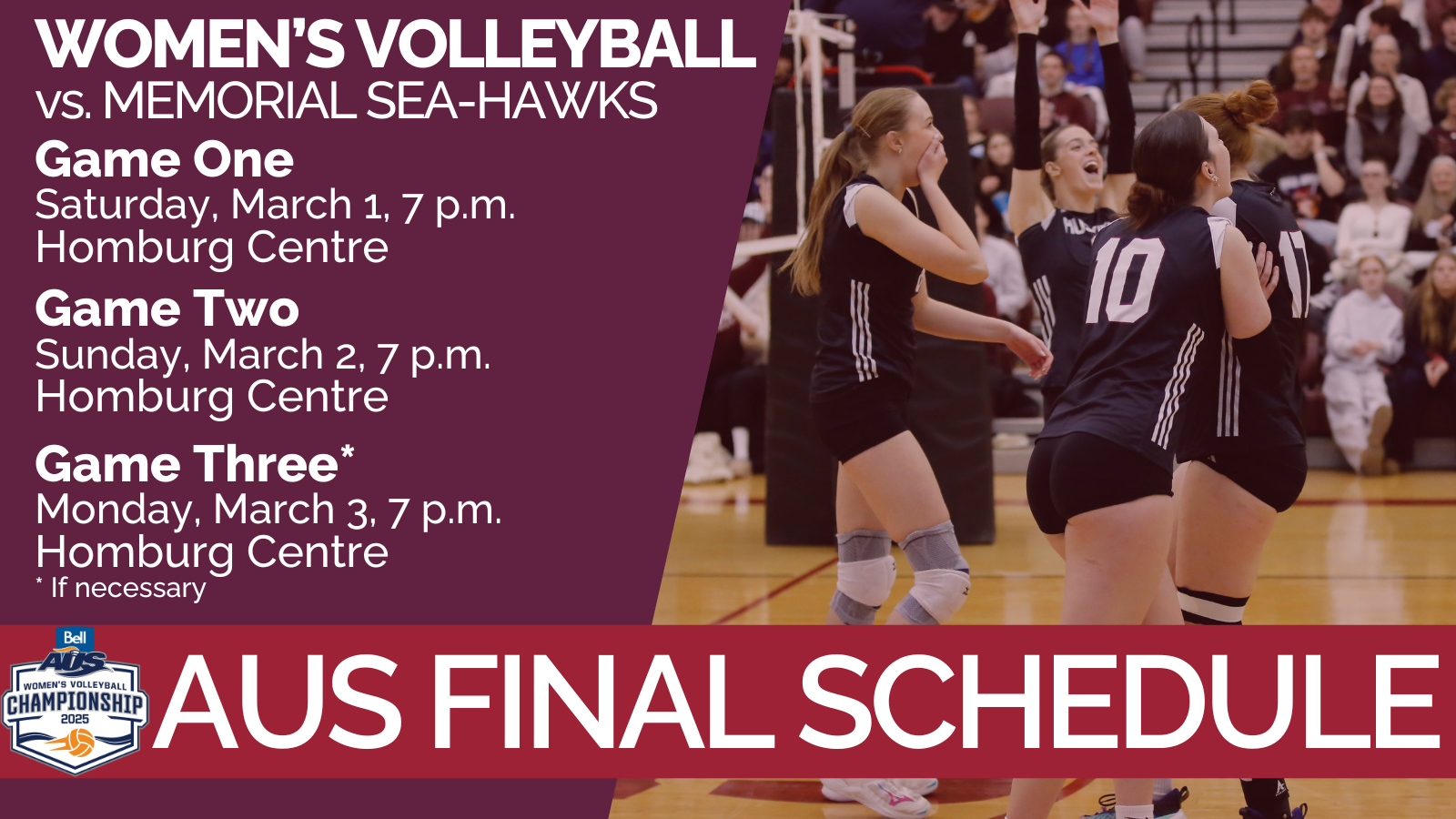 Schedule update: Huskies to host Sea-Hawks in AUS Women's Volleyball Championship Final